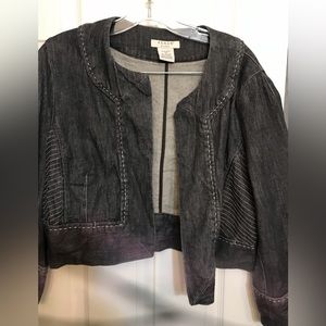 Kenar Sport  size 14 black denim jacket open front 3/4 sleeve never worn